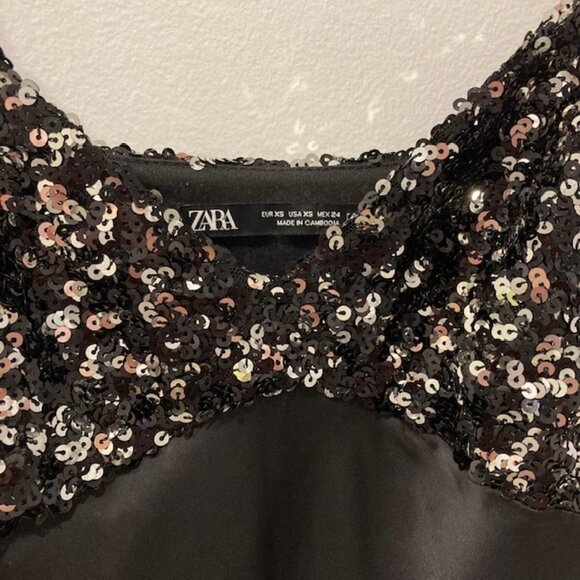 Zara Black Sequin Satin Camisole Maxi Dress - Picture 5 of 5